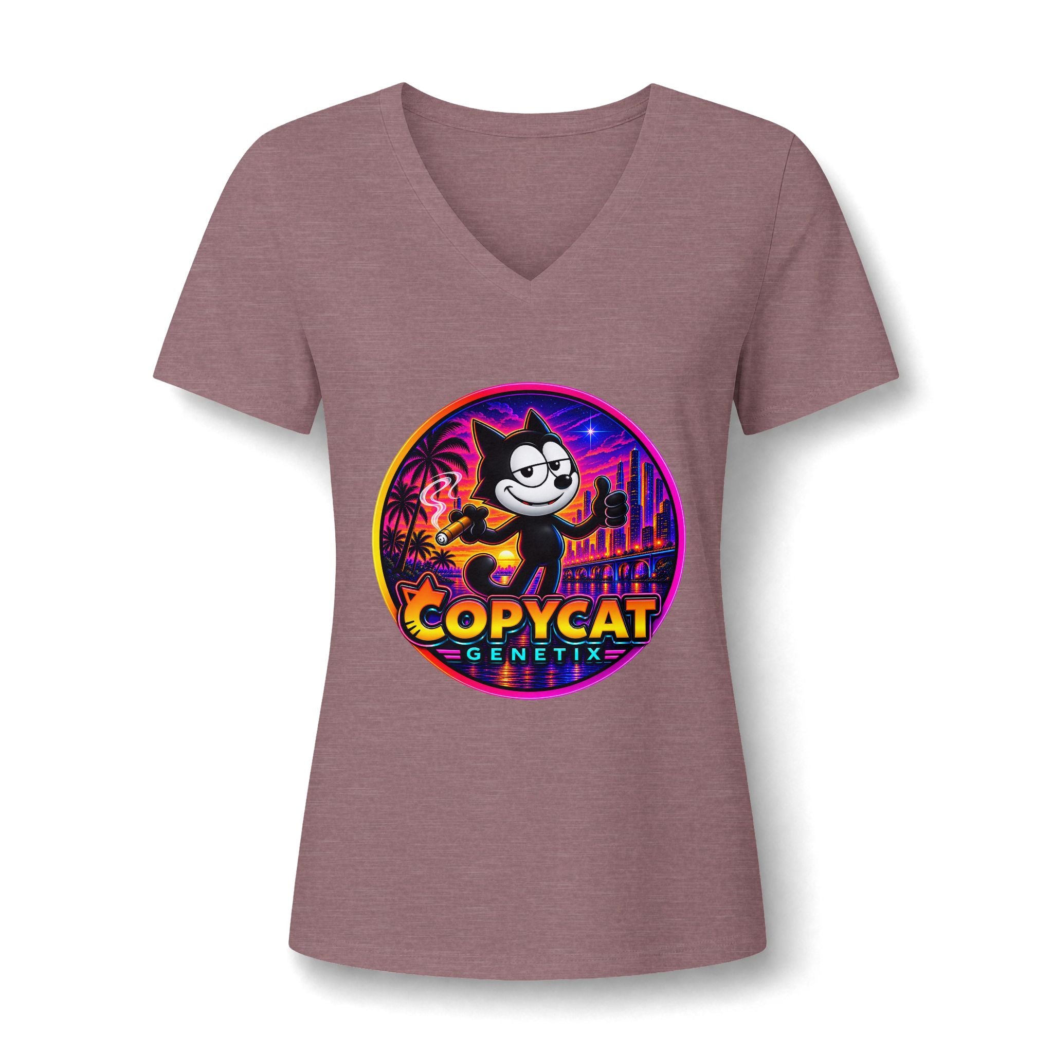 Copycat Genetix Retro Cat V-Neck Tee