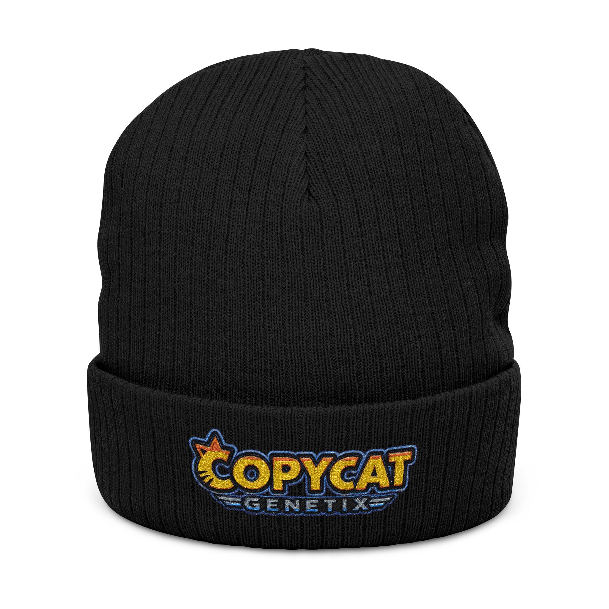 Embroidered 'Copycat' Ribbed Knit Beanie — Cozy Logo Winter Hat