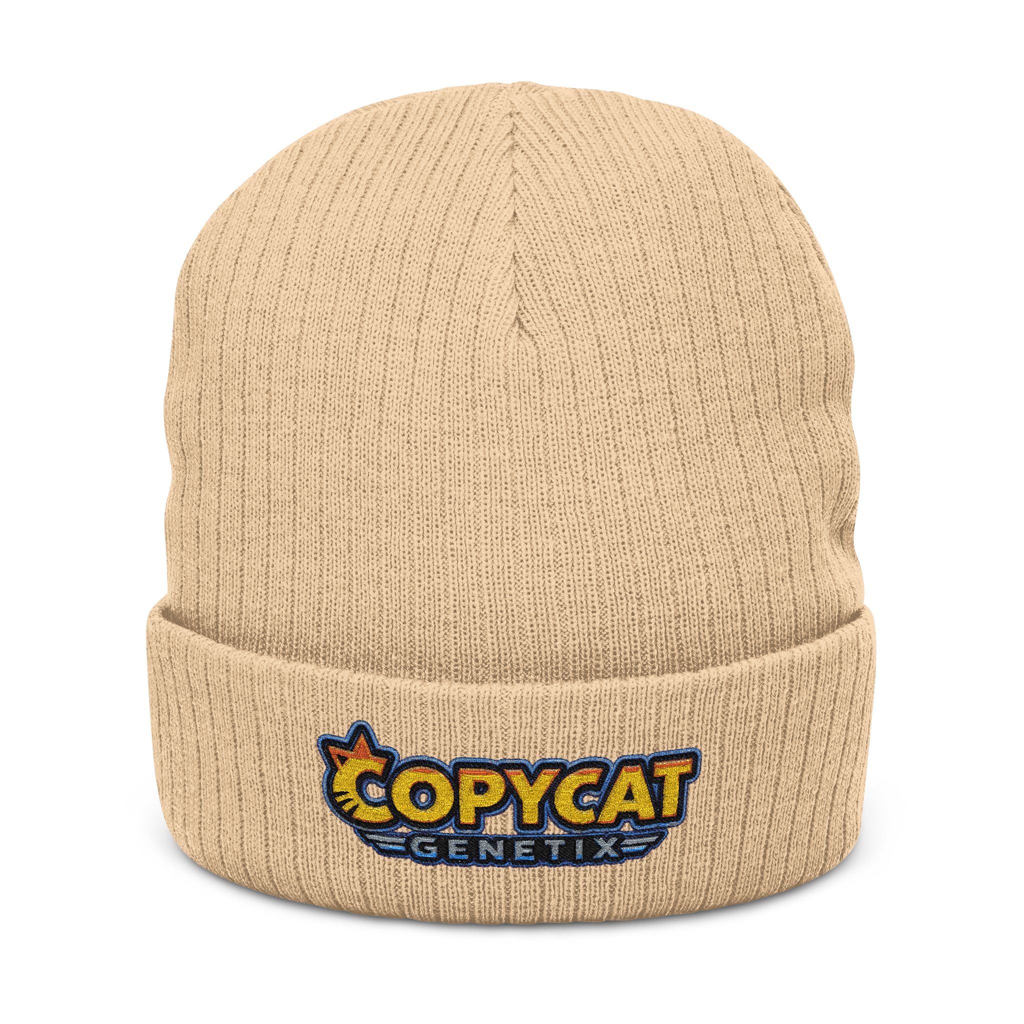 Embroidered 'Copycat' Ribbed Knit Beanie — Cozy Logo Winter Hat