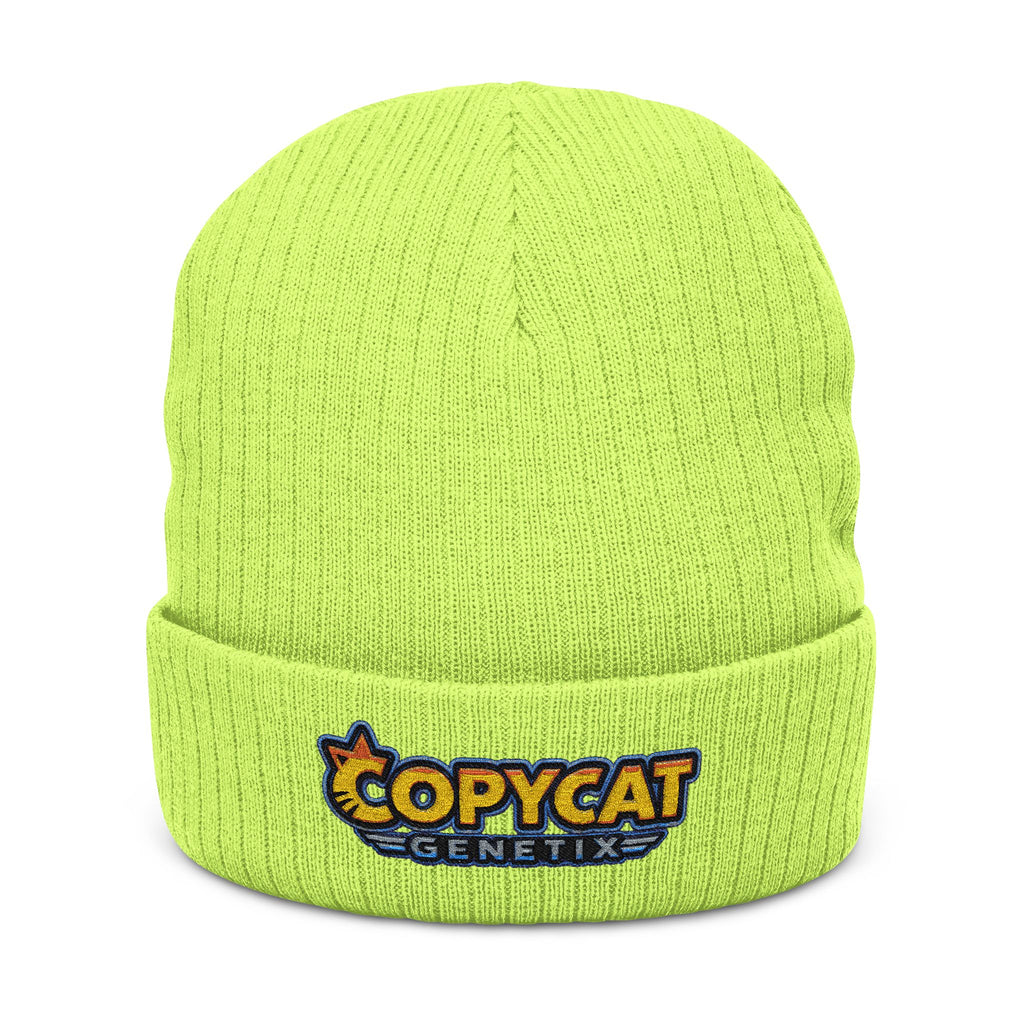 Embroidered 'Copycat' Ribbed Knit Beanie — Cozy Logo Winter Hat