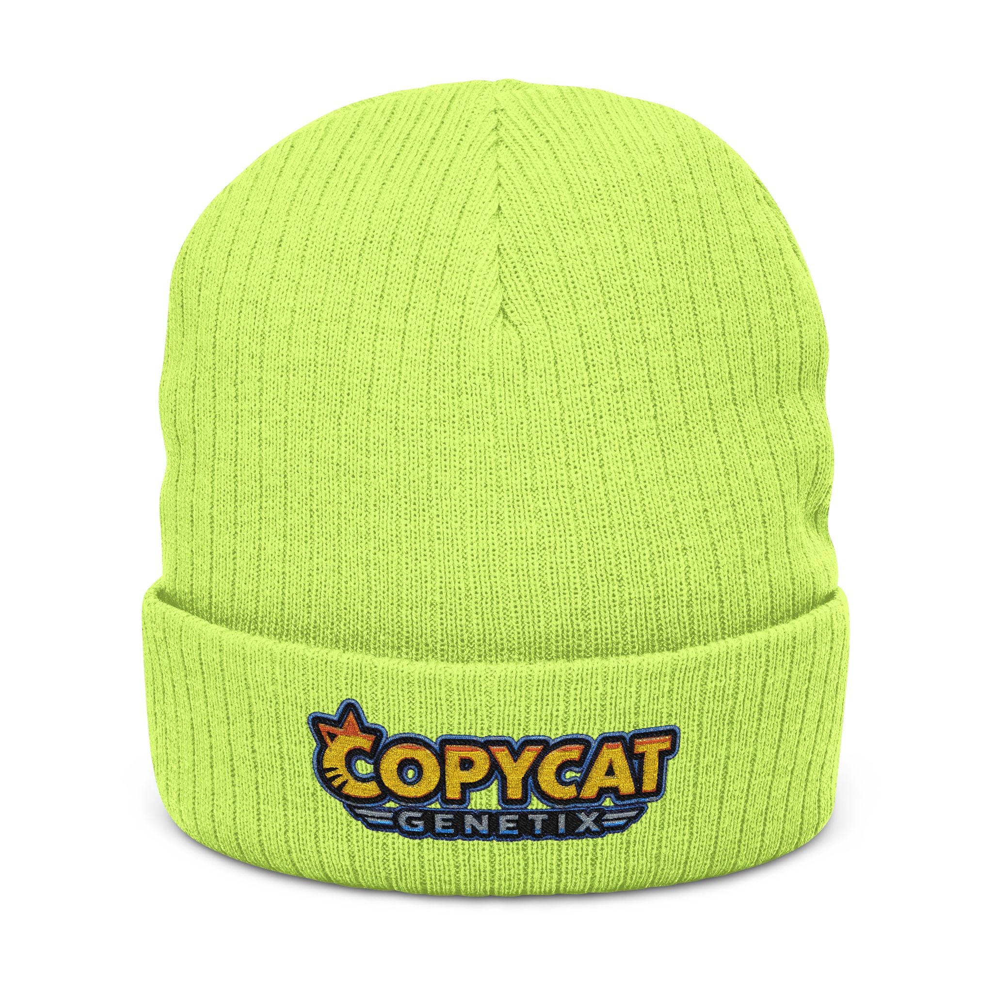 Embroidered 'Copycat' Ribbed Knit Beanie — Cozy Logo Winter Hat