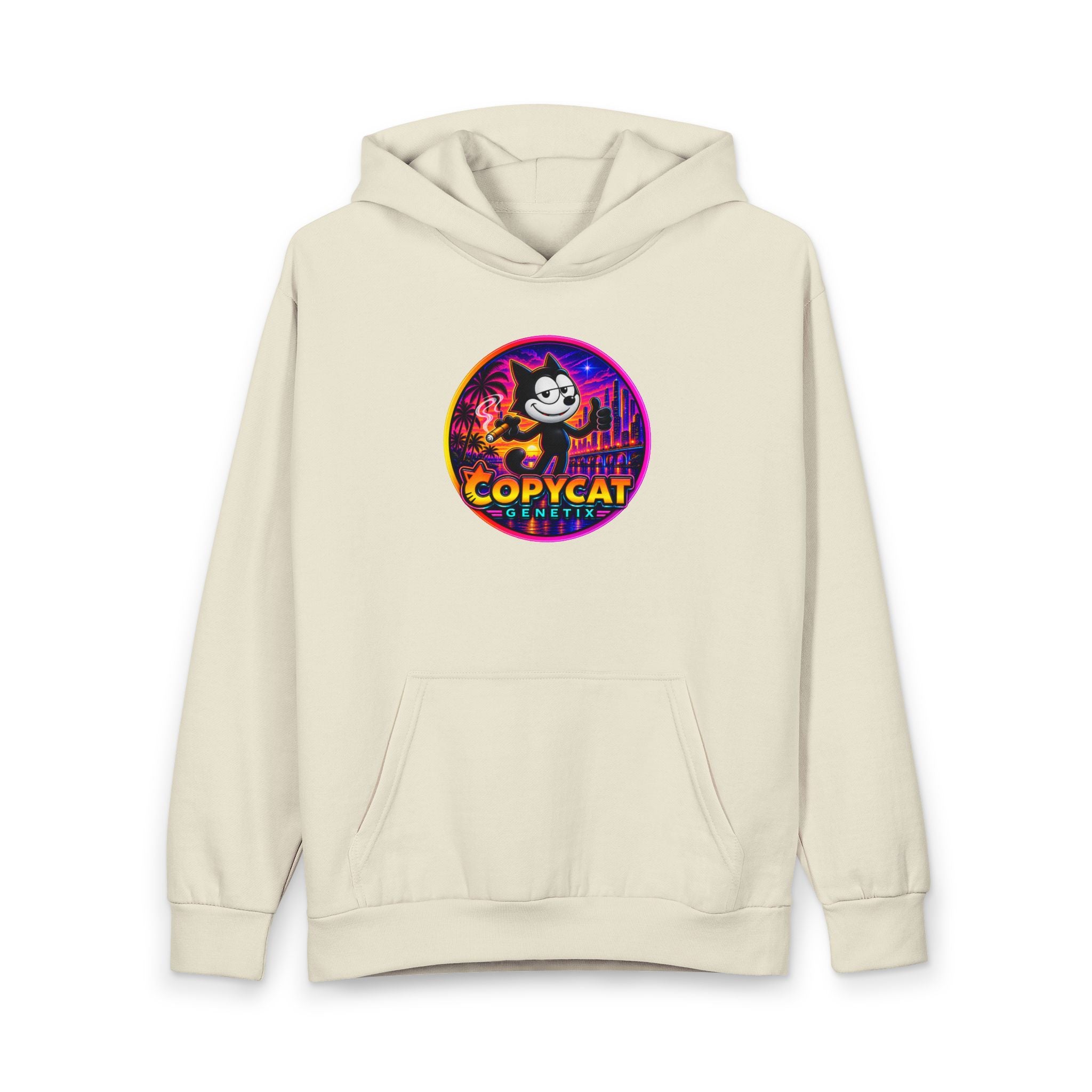 Retro Cat 'COPYCAT' Hoodie — Neon Vaporwave Graphic Pullover