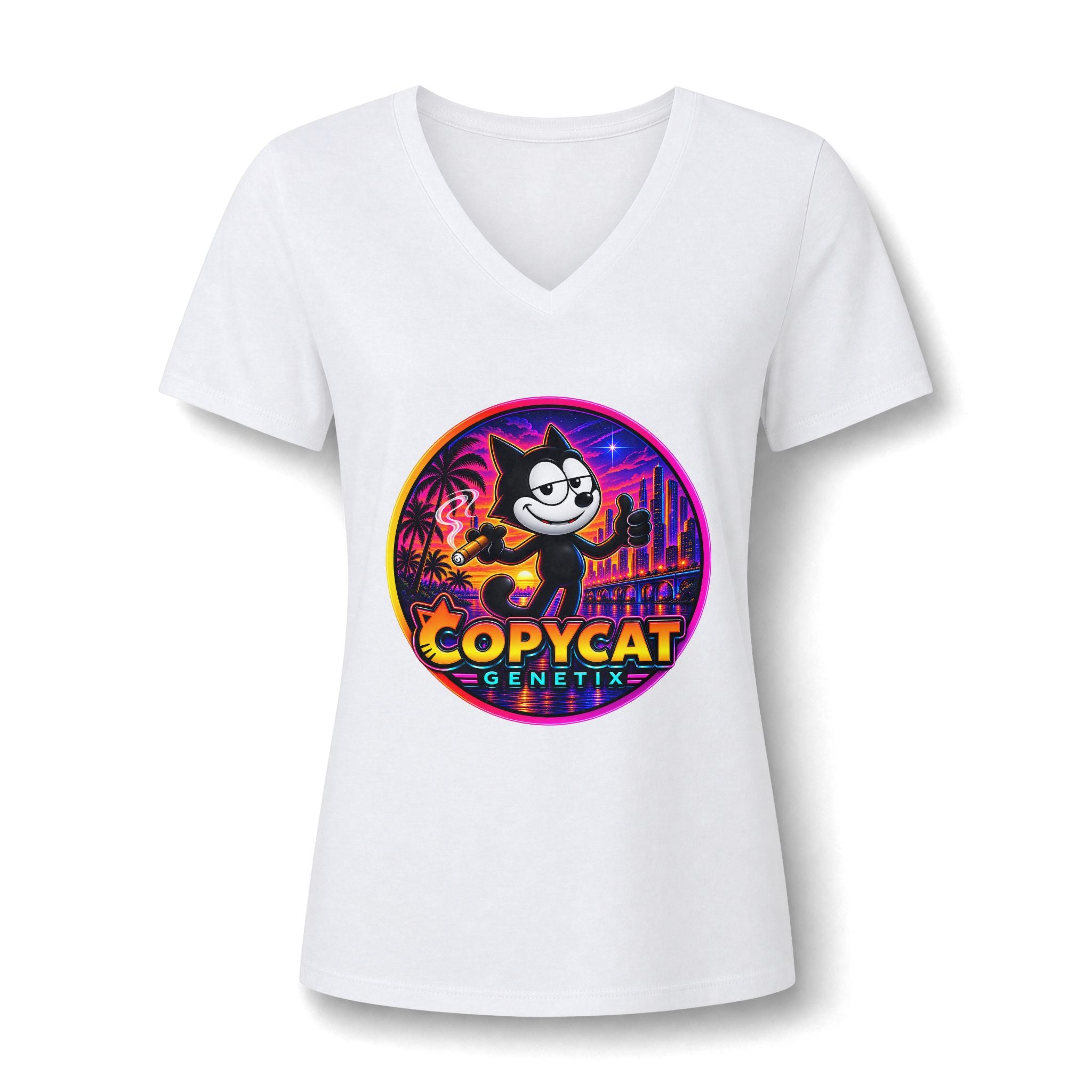 Copycat Genetix Retro Cat V-Neck Tee