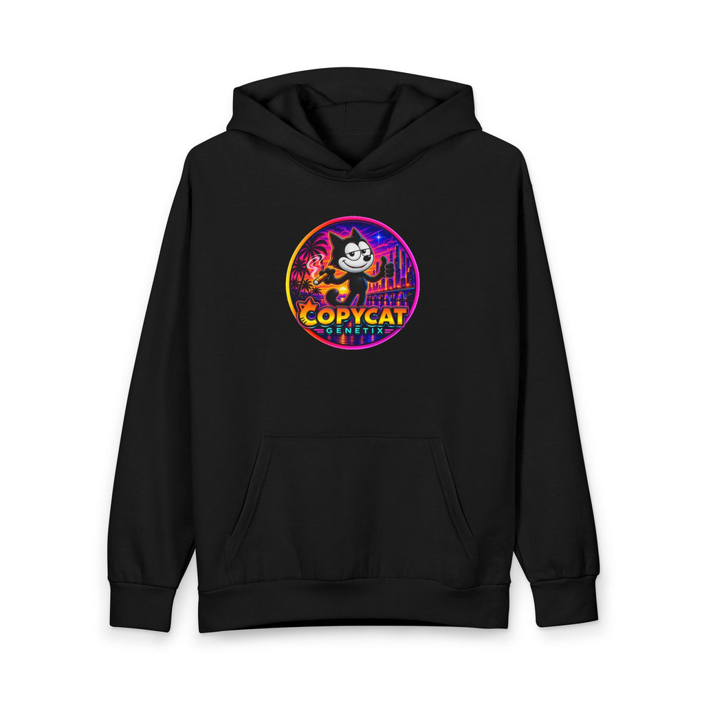 Retro Cat 'COPYCAT' Hoodie — Neon Vaporwave Graphic Pullover