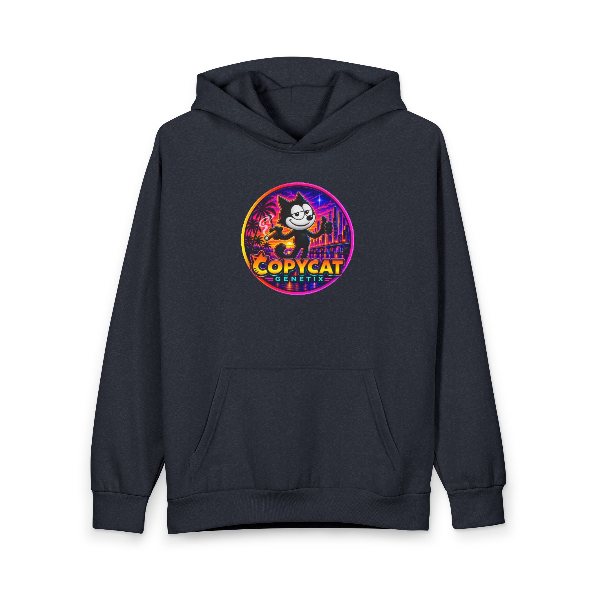 Retro Cat 'COPYCAT' Hoodie — Neon Vaporwave Graphic Pullover