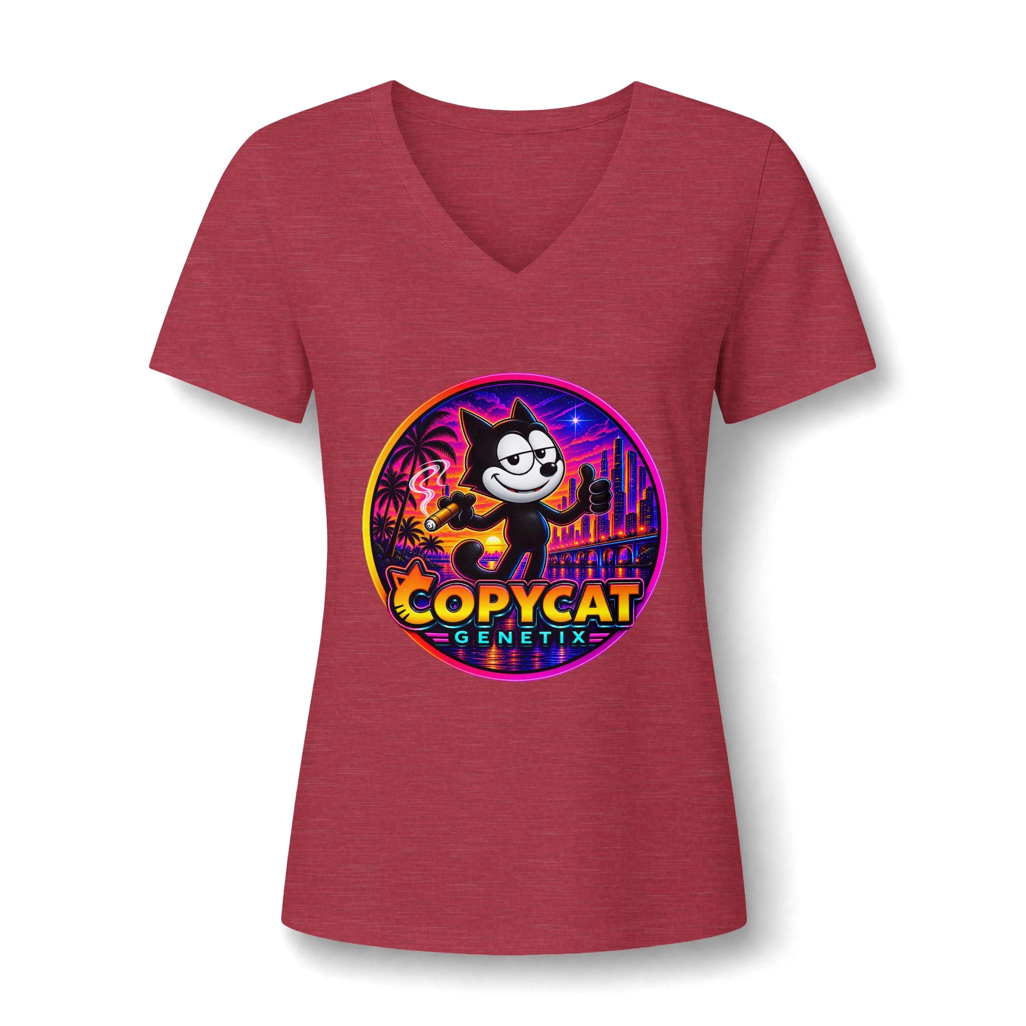Copycat Genetix Retro Cat V-Neck Tee
