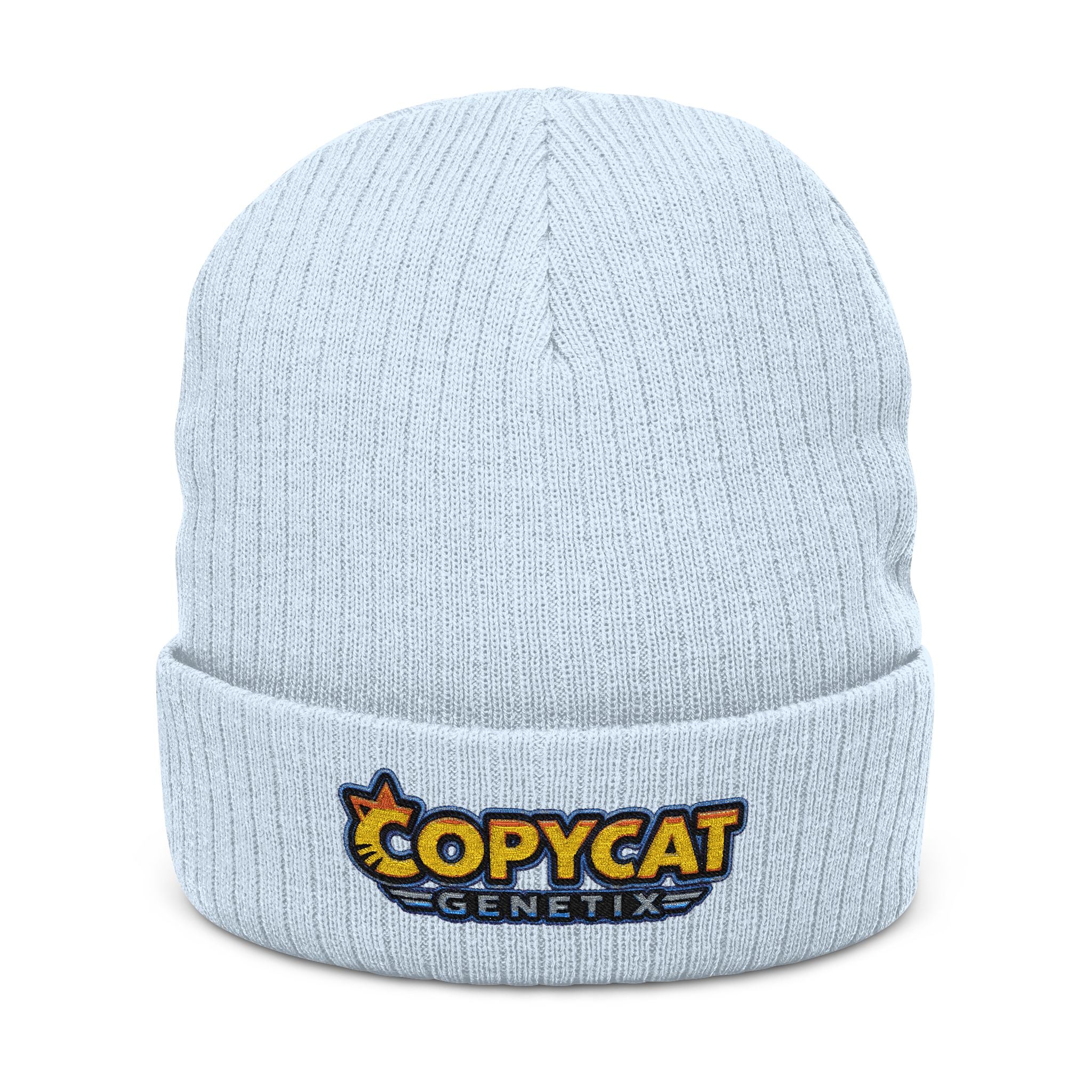 Embroidered 'Copycat' Ribbed Knit Beanie — Cozy Logo Winter Hat