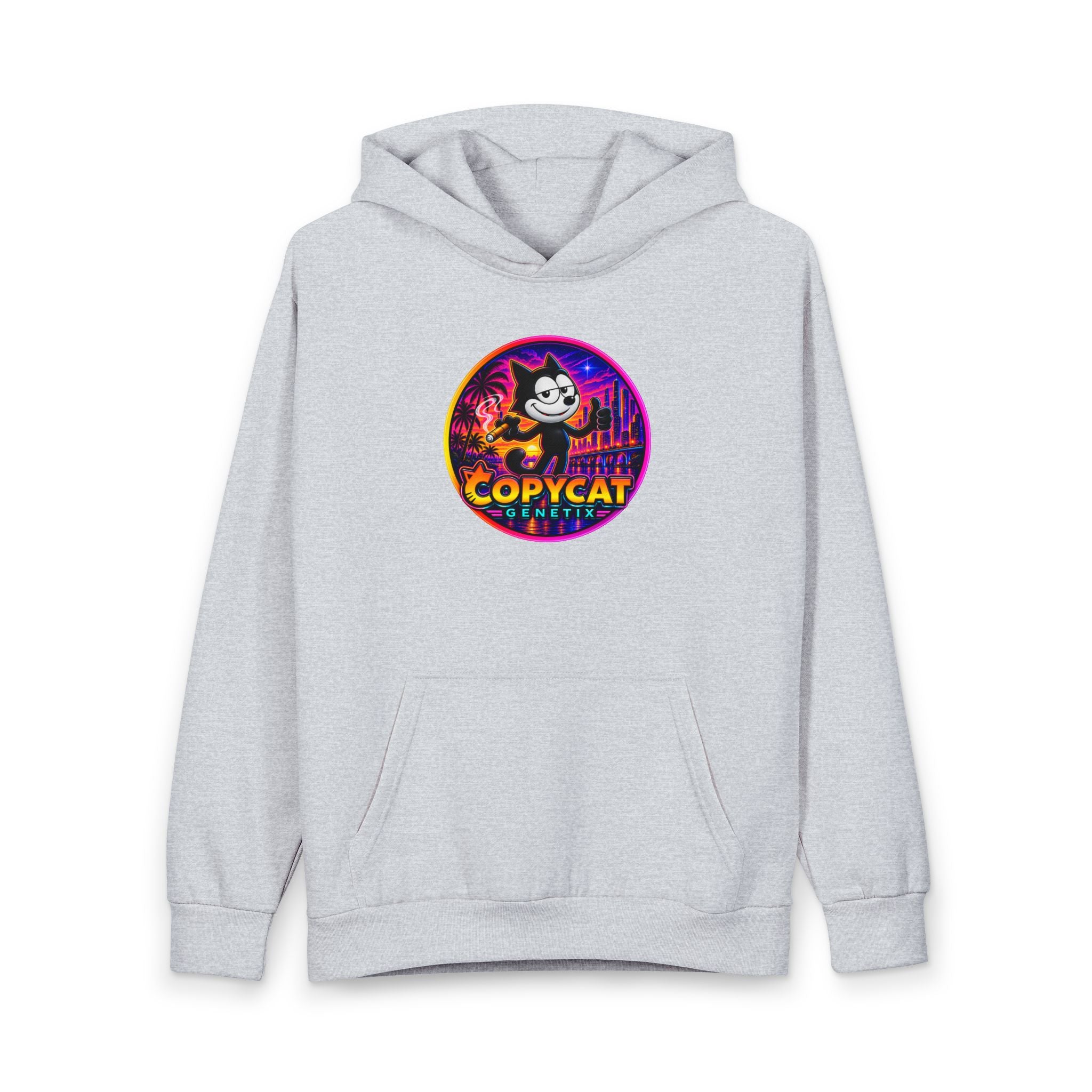 Retro Cat 'COPYCAT' Hoodie — Neon Vaporwave Graphic Pullover