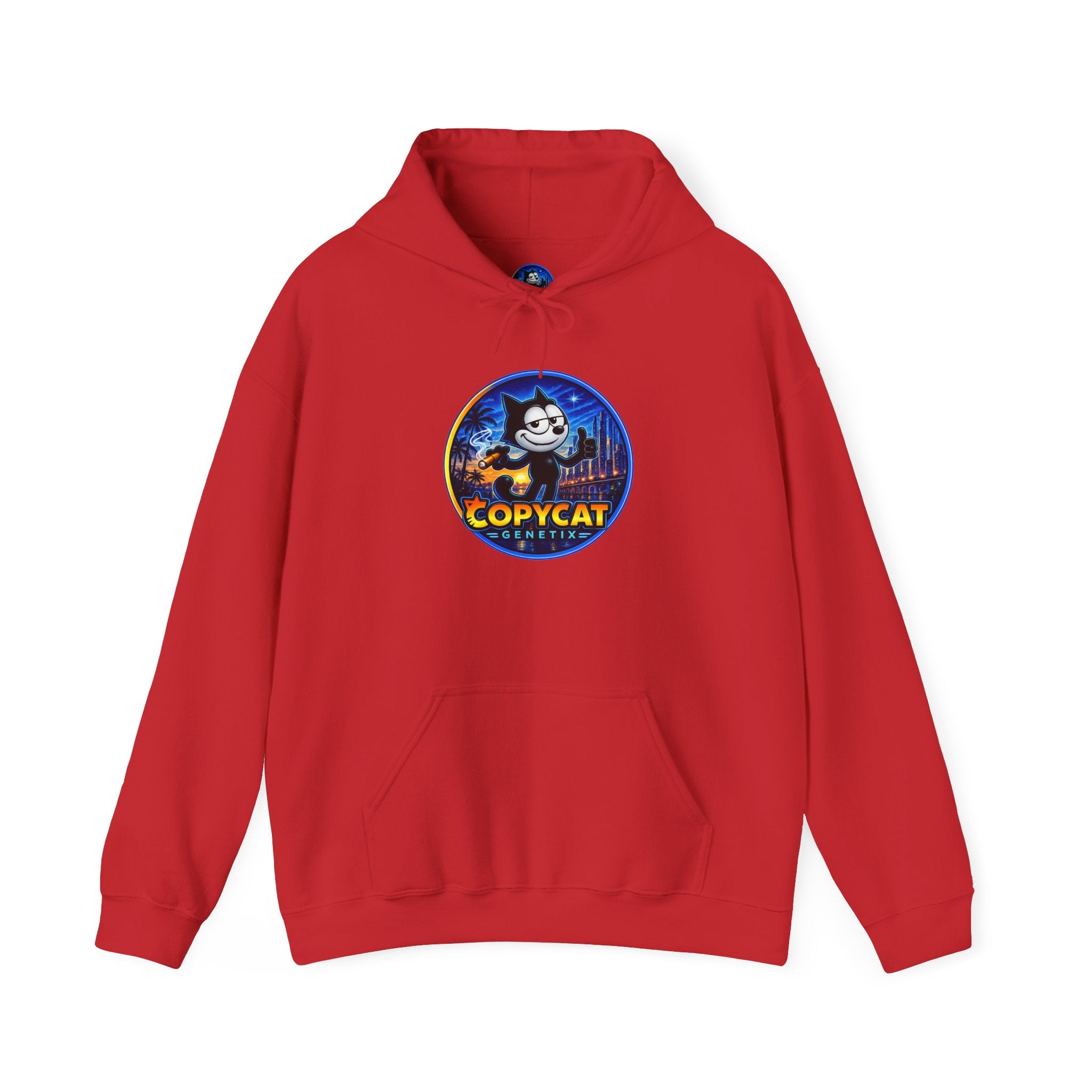 Copycat Skull Hoodie — Retro Neon Nightscape Graphic Hooded Sweatshirt
