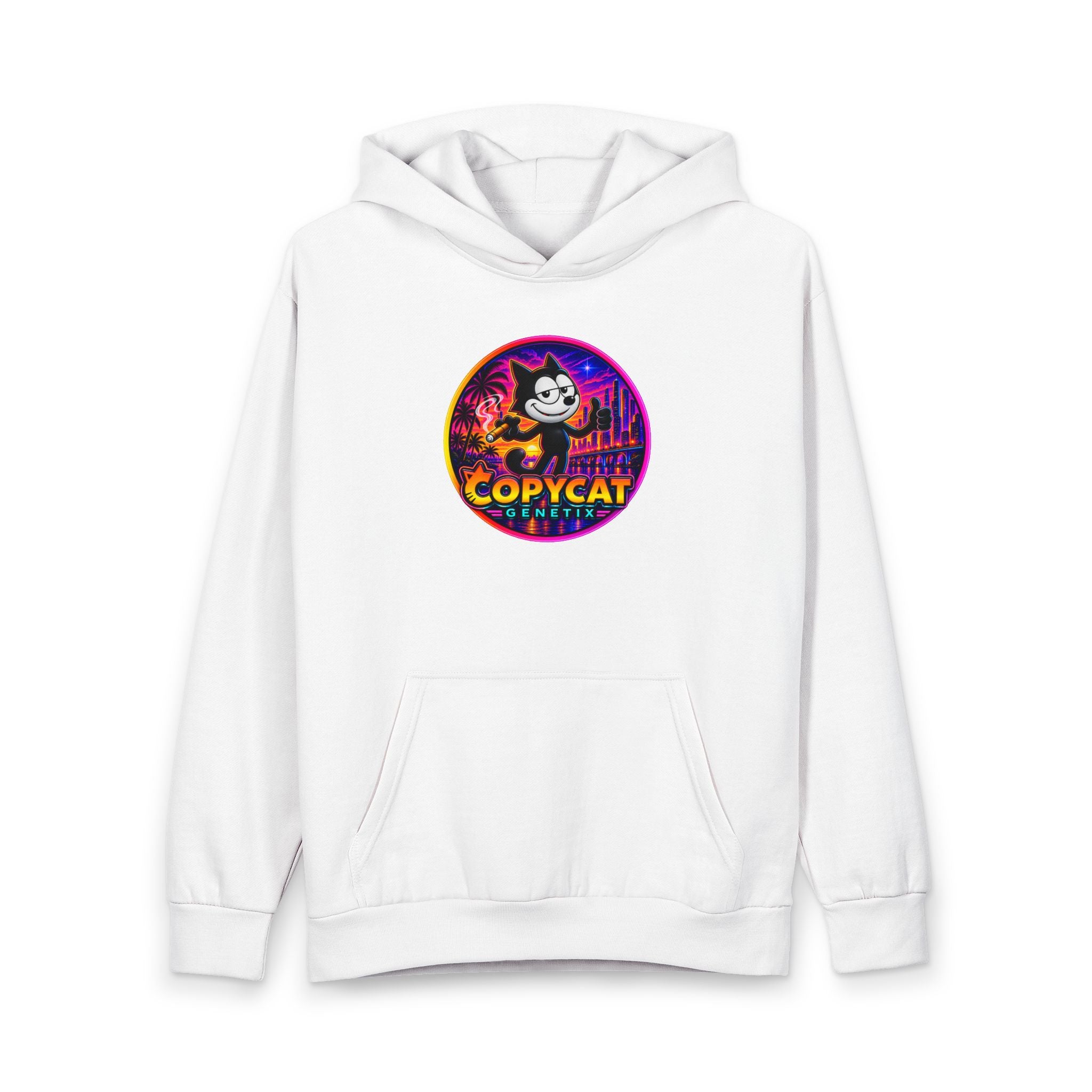 Retro Cat 'COPYCAT' Hoodie — Neon Vaporwave Graphic Pullover