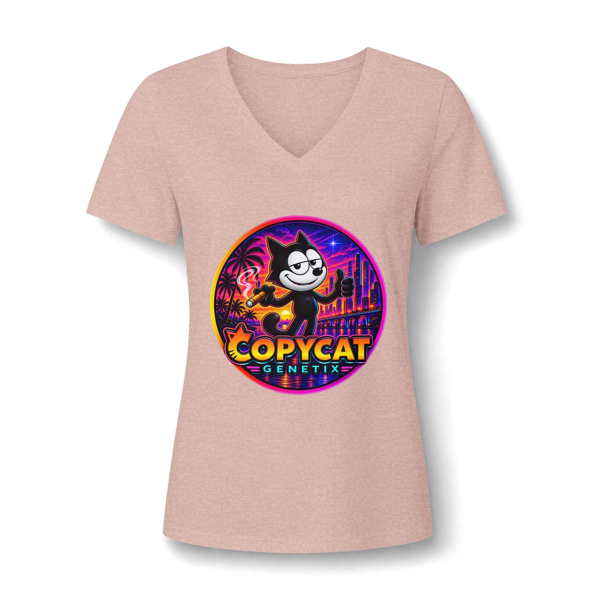Copycat Genetix Retro Cat V-Neck Tee