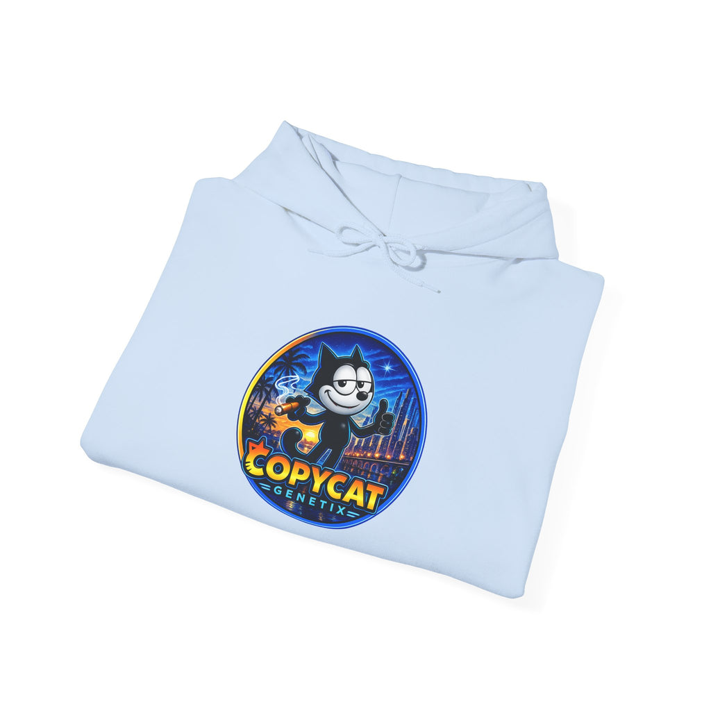 Copycat Skull Hoodie — Retro Neon Nightscape Graphic Hooded Sweatshirt