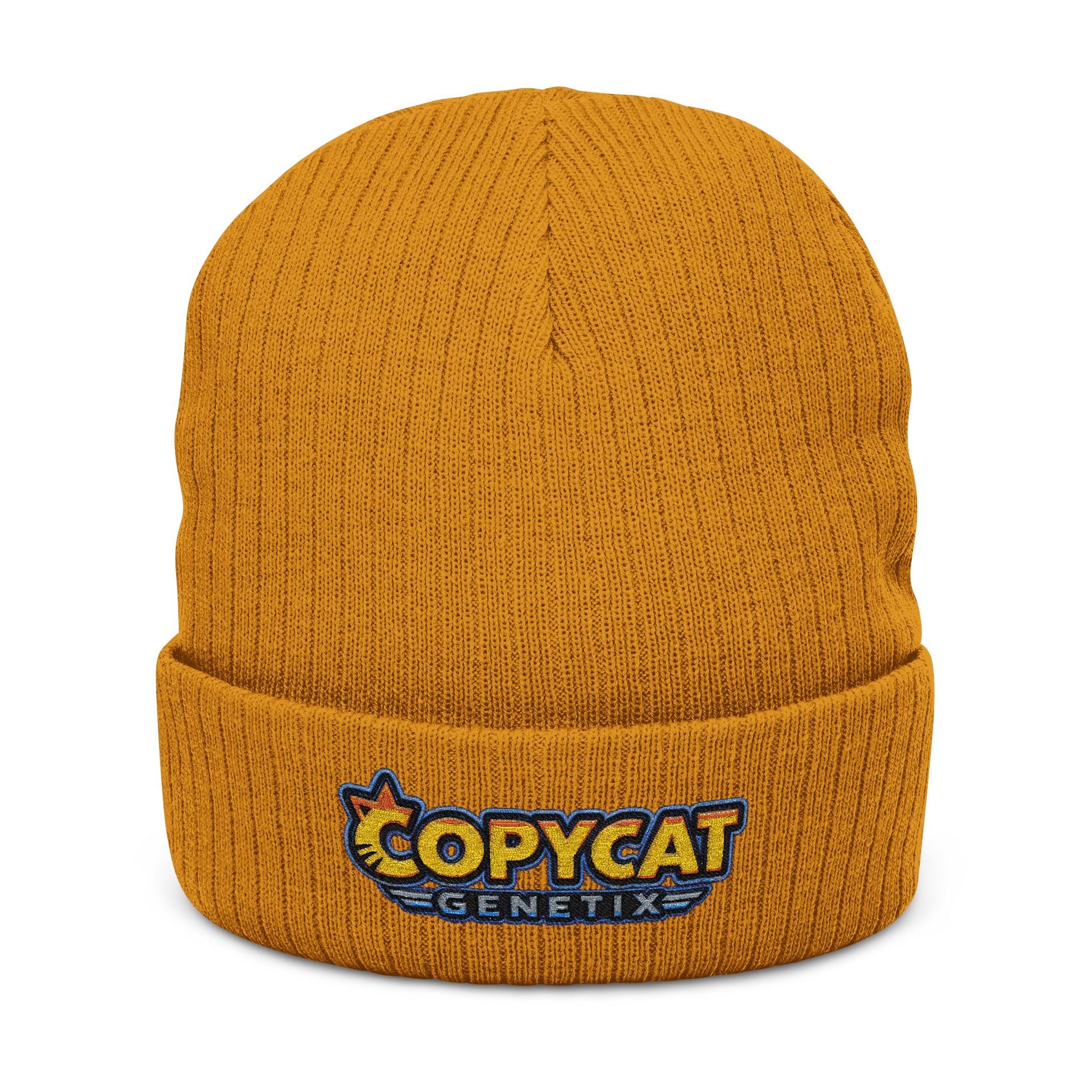Embroidered 'Copycat' Ribbed Knit Beanie — Cozy Logo Winter Hat